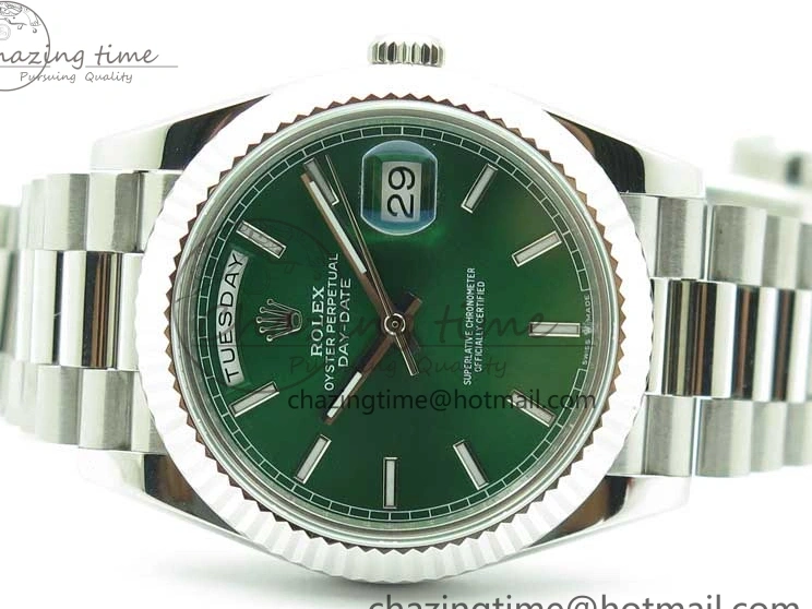 0114 Affordable Day-Date 40mm 228239 BP New Dial Version 904 SS Green Stick Markers Dial on SS President Bracelet A 2817